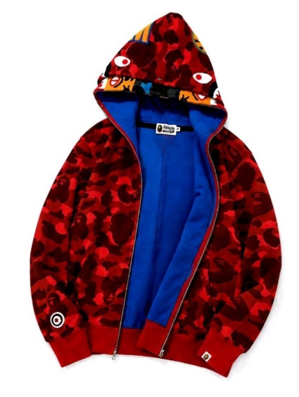 BAPE Double Tiger Shark full zip hoodie Red camo A Bathing Ape Size L NEW!